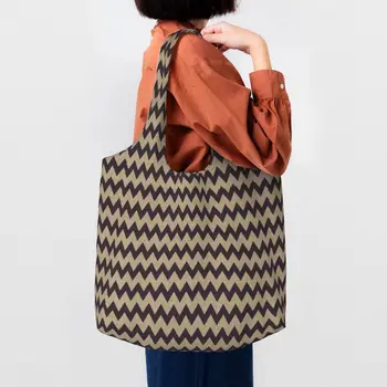 Zigzago Modelis Pirkinių Krepšys Moterims Drobės Pečių Nešti Maišelį Galima Skalbti Bohemijos Modernios Geometrinės Bakalėja, Shopper Bags Rankinės