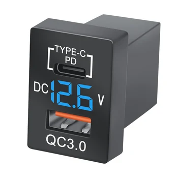Naujas Įkroviklis QC3.0 USB Automobilinio Įkroviklio Lizdas PD Tipo C Įkroviklį su LED Blue Digital Voltmeter Naujų 