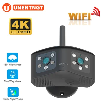 UNENTNGT 4K 8MP Dvigubo Objektyvo Wi-fi IP Kamera 180° Ultra Wide Peržiūrėti Kampo Panoraminio VAIZDO Kamera Žmogaus Aptikimo Smart Security
