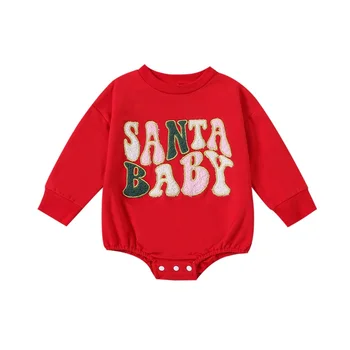 Kūdikis, Kūdikis, Kalėdų Romper Baby Girl Berniuko Laiškas Ilgomis Rankovėmis Palaidinukė Santa Bodysuit Linksmų Mini Jumpsuit
