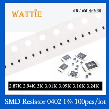 SMD Rezistorius 0402 1% 2.87 K 2.94 K 3K 3.01 K 3.09 K 3.16 K 3.24 K 100VNT/daug chip resistors 1/16W 1,0 mm*0,5 mm