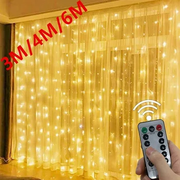 3M LED Girliandą Užuolaidų Žibintai 8 Režimai USB Nuotolinio Valdymo Pasakų Žibintai String Vestuvių Kalėdų Dekoro Namai, Miegamojo Lempa