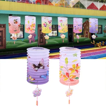Kinijos Popieriaus Žibintų Spalvotų Gėlių Spausdinti Žibintą, Kabantį Popierius Žibintai Atspalvių, Sulankstomas Žibintų Festivalio