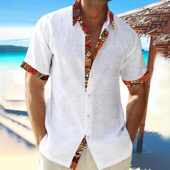 Vyrai Atsitiktinis Spausdinti Paplūdimys Marškinėliai Trumpomis Rankovėmis Mygtuką Žemyn Marškiniai Prarasti Palaidinė Tee
