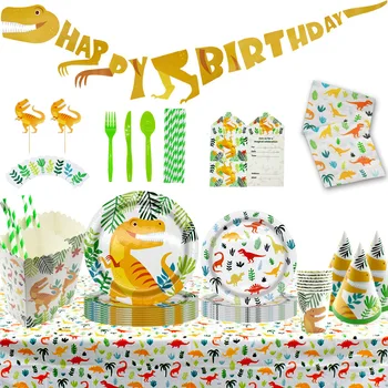 Dinozaurų temą šalies vienkartiniai indai, popieriniai plokštė vaikams gimtadienio nustatyti šalies prekių PE staltiesė apdaila