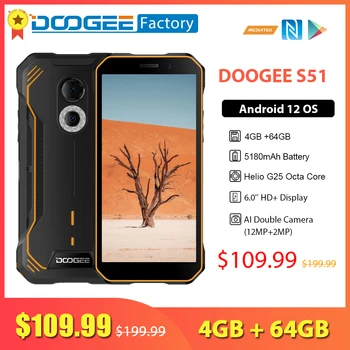 DOOGEE S51 4GB 64GB Išmanųjį telefoną 5180mAh Baterija 12MP Kamera, Mobilusis Telefonas 6.0 Colių Ekranas 