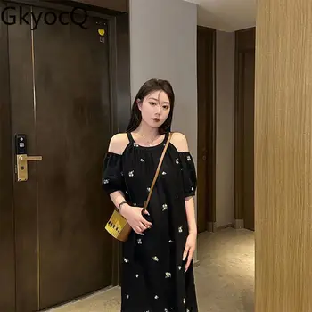 GkyocQ Prancūzijos Elegantiškas Naujas Vasaros Moterų Suknelė Trumpomis Rankovėmis O Kaklą Iškirpti Spausdinti Korėjos Mados Long Juodos Suknelės Komplektai
