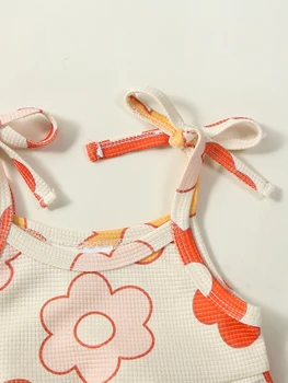 Tikwwyo Kūdikio Mergina Romper Suknelė Gėlių Modelis Be Rankovių Ruched Jumpsuits Sijonai Hem Bodysuits Lankelis (Apelsinų 6-12