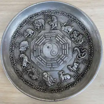 Įvairūs antikvariniai derliaus sendinto vario sidabruotas zodiako apkalbų dėklas Bauda kūrinys, Plaušiena, drėgnais