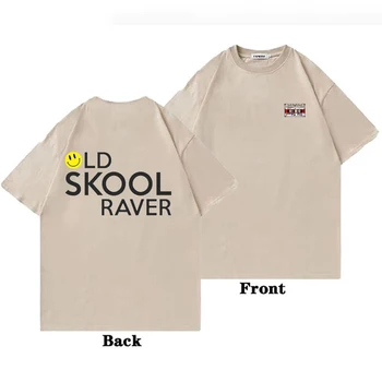 Old Skool Raver Medvilnės T-shirt Grafikos Vyrų, Moterų, Dizainerių Drabužiai Naują Laišką, Spausdinimo Juoda Vintage Mados Viršūnes Kasetės Tee Smėlio spalvos
