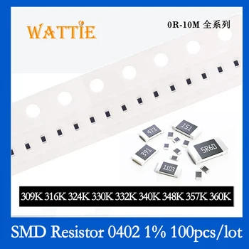 SMD Rezistorius 0402 1% 309K 316K 324K 330K 332K 340K 348K 357K 360K 100VNT/daug chip resistors 1/16W 1,0 mm*0,5 mm