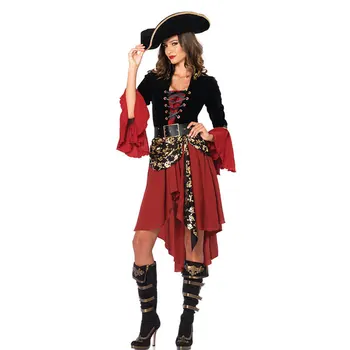 Moterų Karibų Piratų Kapitonas Kostiumas Helovyno Cosplay Kostiumas Moteris Gotikos Medoeval Fancy Dress Veiklos Karnavalas Kostiumas