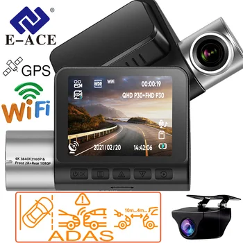 4K Brūkšnys Cam Automobilių 2160P ADAS GPS Kameros Priekyje Ir gale 4k Brūkšnys Cam Automobilių DVR WiFi, Vaizdo įrašymo 1080P galinio vaizdo Kamera, Black Box
