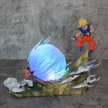 Majin Buu vs Sūnus Gokas Veiksmų Skaičius, Žaislai Dragon Ball Z Statulėlės Anime Super Saiyan Figuras Kolekcijos Modelis su Šviesos Papuošalai
