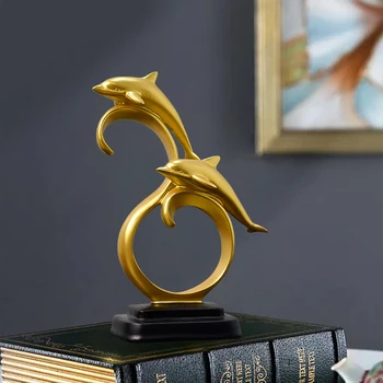 Derva Gyvūnų Skulptūros, Šiuolaikinio Namų Dekoro Kūrybos Delfinų Statula Amatų Patalpų Kambarį 