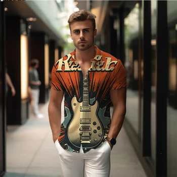 Vasaros nauji vyriški marškiniai gitara 3D atspausdintas vyriški marškinėliai atsitiktinis stiliaus vyriški marškinėliai mados tendencija aukštos kokybės vyriški marškiniai