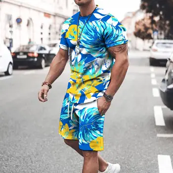 Vyrų Kostiumai Nustatyti, Havajai Trumpas Rankovės Marškinėliai Šortai 2 Gabalas Sportinis Kostiumas Vasaros Atsitiktinis Žmogus Drabužių Mados Komplektus Streetwear
